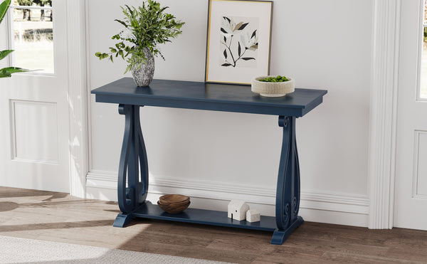 48-Inch Rustic Vintage Console Table --- Farmhouse Style Entryway Table with Open Shelf and Sturdy Construction (Navy)