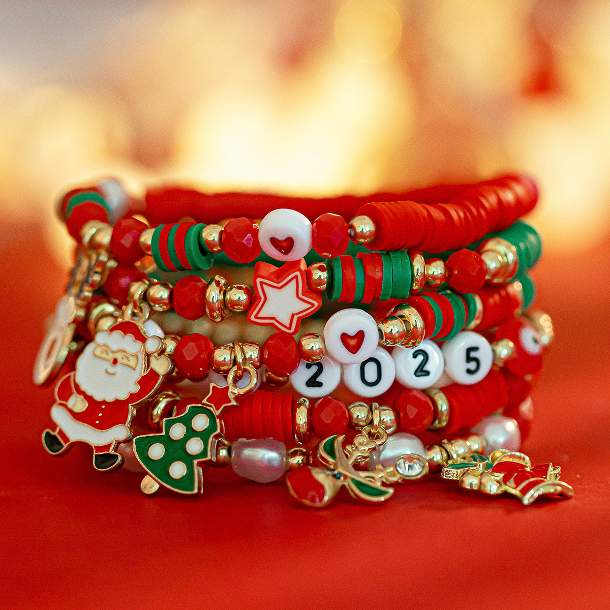 Christmas Candy Soft Ceramic CCB Bracelet Ins Wind Beaded Alloy Bracelet Set