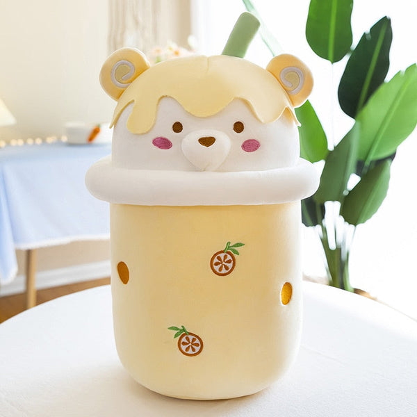 25-40cm Cute Cartoon Teddy Bear Bubble Tea Cup Shaped Pillow Plush Toys Real-life Stuffed Soft Back Cushion Funny Boba Food