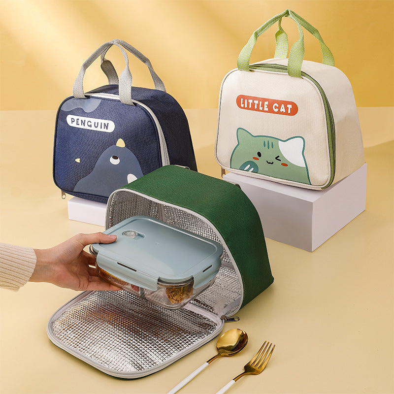 Cute cartoon lunch box bag for students and office workers with side opening, waterproof and thick insulation lunch bag