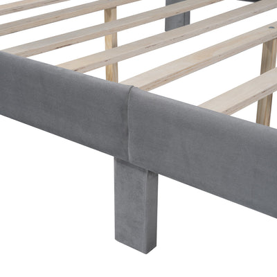 Full Size Storage Bed Velvet Upholstered Platform Bed with a Big Drawer - Gray