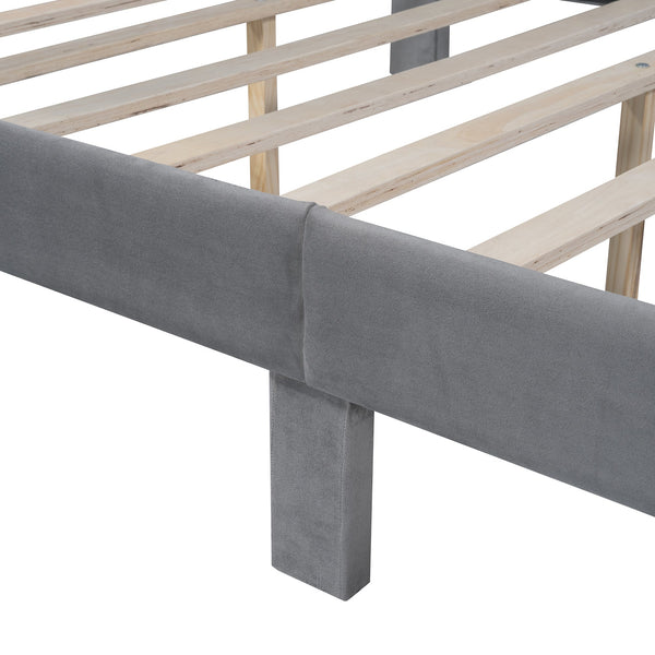 Full Size Storage Bed Velvet Upholstered Platform Bed with a Big Drawer - Gray