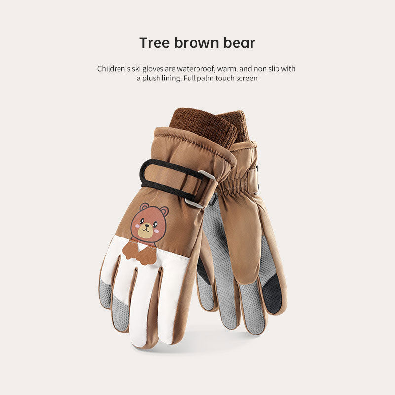Winter children skiing gloves cycling waterproof windproof cashmere thick warm gloves children
