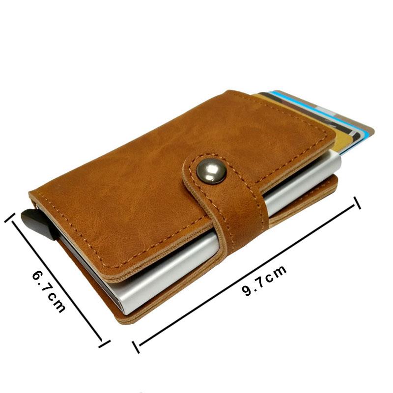 RFID Protected Vintage Automatic Leather Credit Card Holder Men Aluminum Alloy Hasp Business ID Multifunction Cardholder Wallet