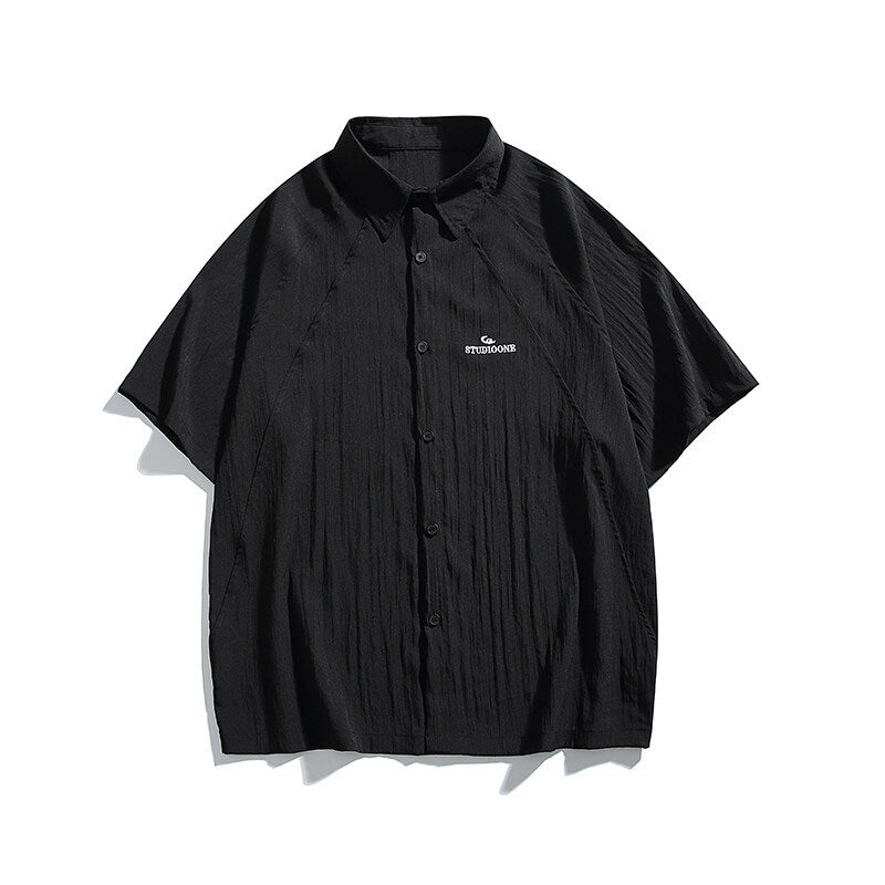 Pocket embroidery workwear short sleeved shirt men's and women's loose half sleeved shirt