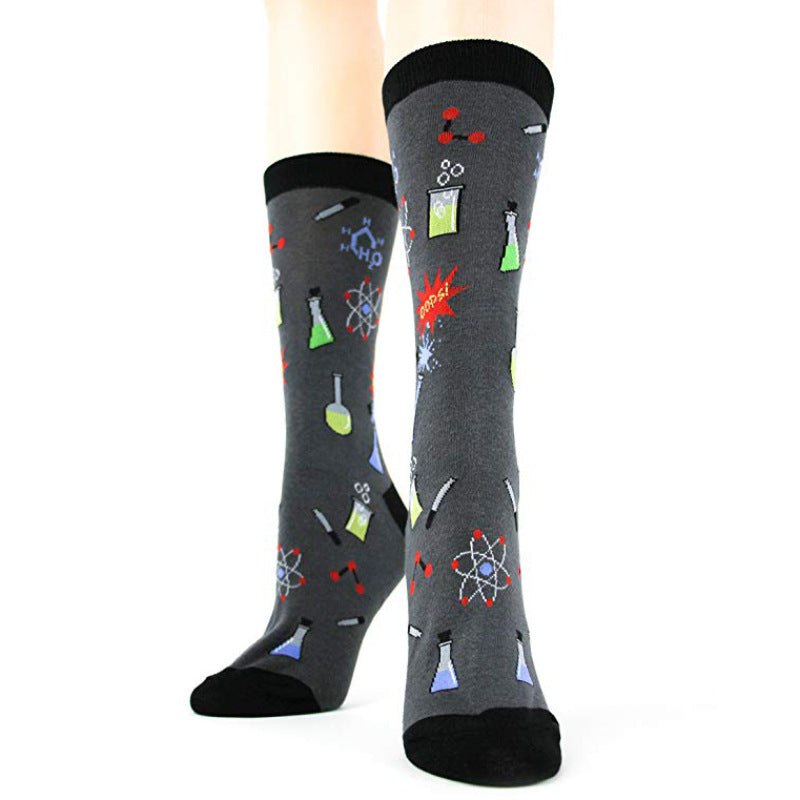 Education Themed Science Chemistry Printed Female Mid Tube Casual Grey Socks
