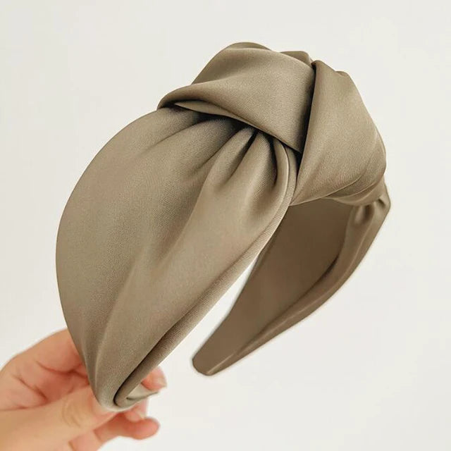Fashionable knot wide edge satin fabric headband
