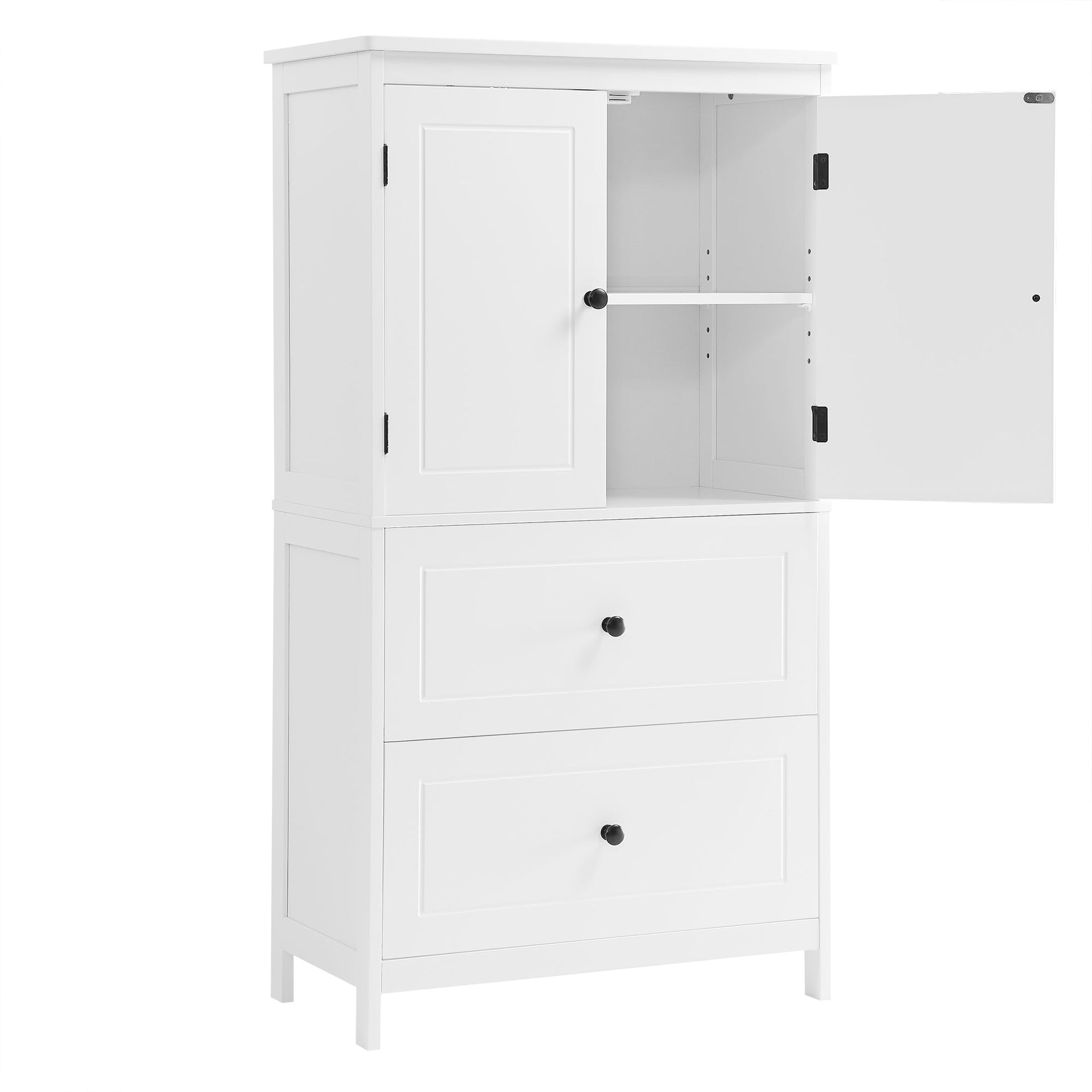 Bathroom Storage Cabinet, Cabinet with Two Doors and Drawers, Adjustable Shelf, MDF Board, White