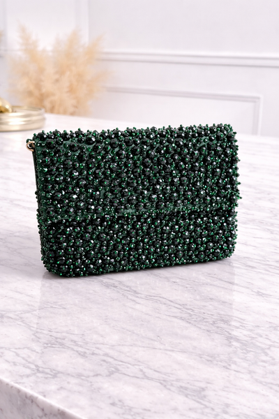 Emerald Luxe Crystal Clutch – Green Evening Bag