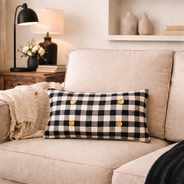 PILLOW ONLY (with fluffy insert): Buffalo Check Gingham: RECTANGLE BUFFALO CHECK PILLOW (with insert)