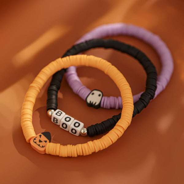 Halloween Soft Ceramic Elastic Bracelet Set Dark Wind Pumpkin Head Letter Bracelet