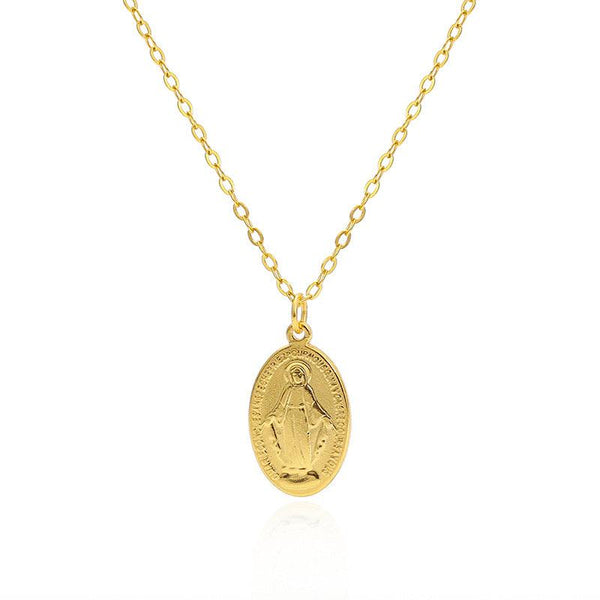 Gilded Virgin Mary necklace for women 925 sterling silver Virgin Mary coin collarbone chain