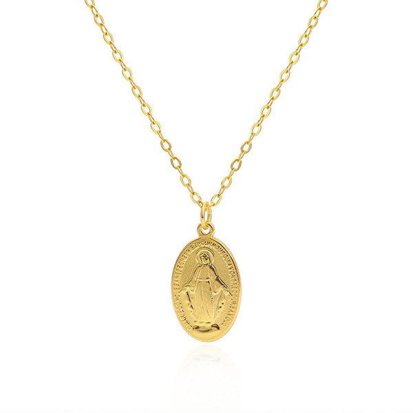 Gilded Virgin Mary necklace for women 925 sterling silver Virgin Mary coin collarbone chain