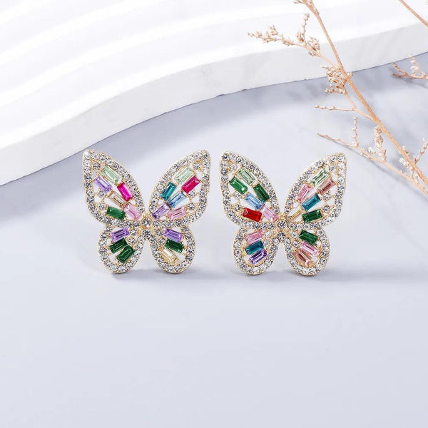 Alloy Inlaid Rhinestone Butterfly Earrings