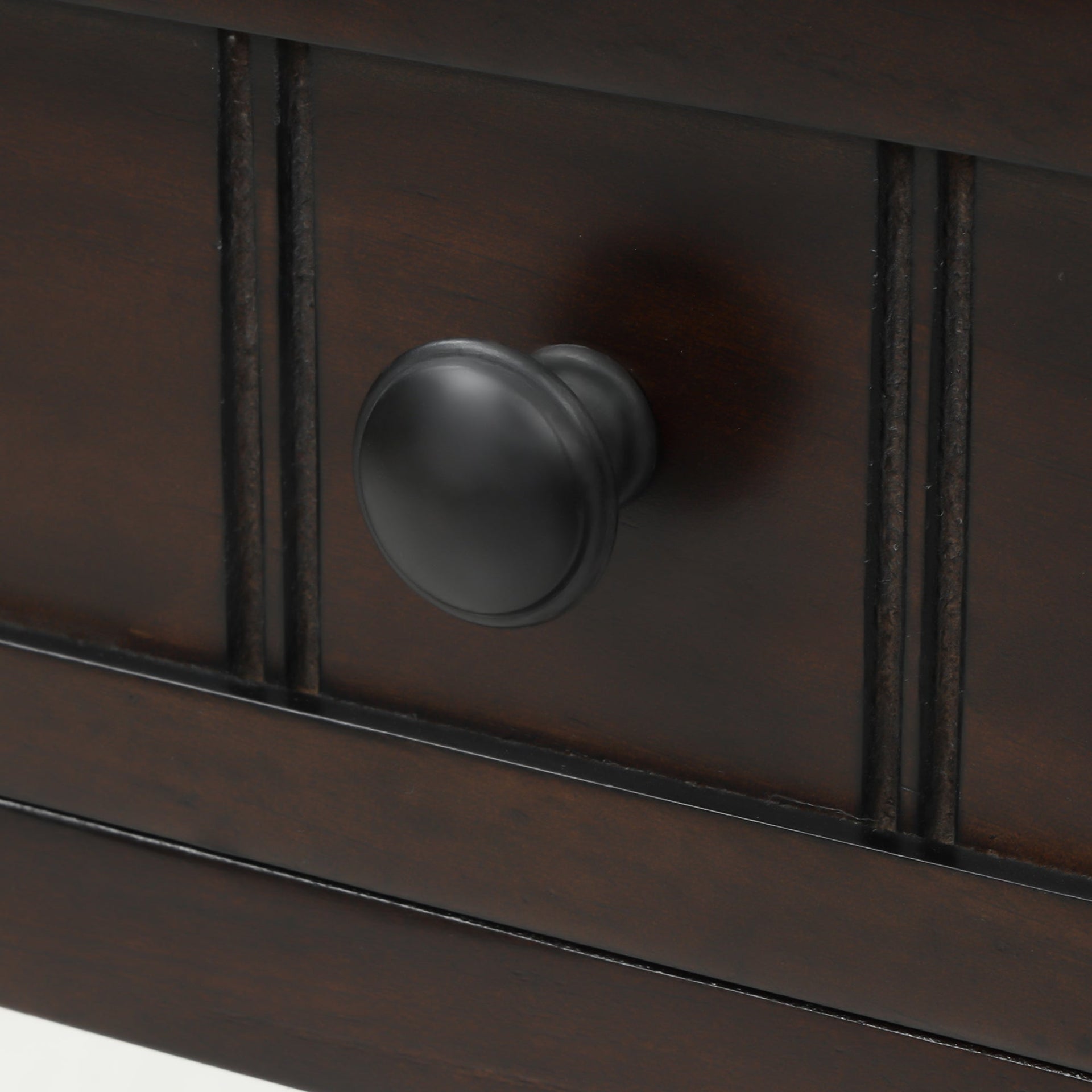 TREXM Narrow Console Desk, Ultra Thin Sofa Table with Three Storage Drawers and Living Room Bottom Shelves (Espresso)