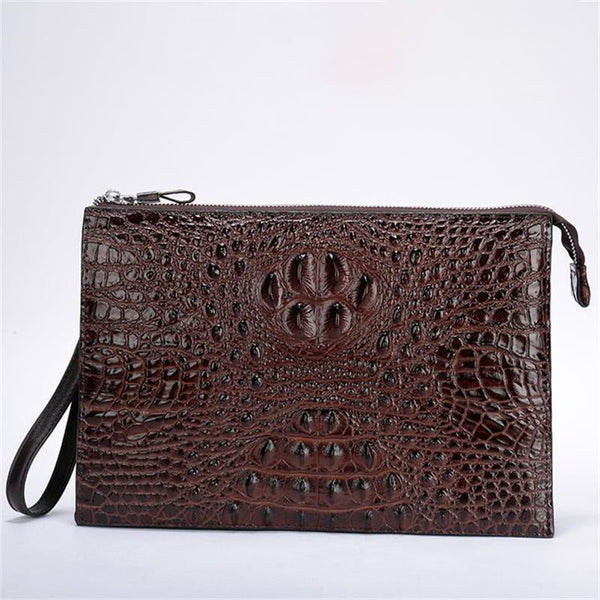 A4 Men's Genuine Leather Underarm Bag Zipper Cowhide Crocodile Pattern Men's Mobile Phone Bag