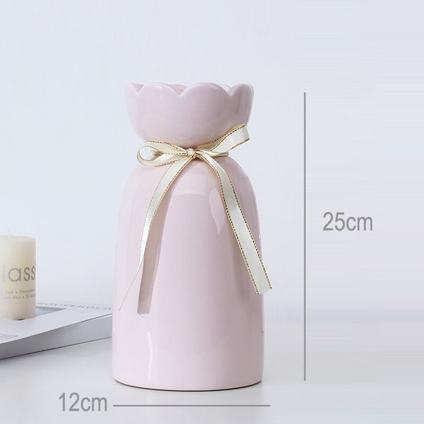 European-style creative ribbon ceramic vase dining room table dry flower arrangement table top decoration at home
