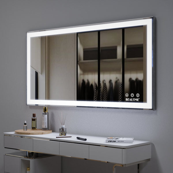 48x24 inch LED bathroom makeup mirror wall mounted adjustable light anti fog touch switch with memory intelligent large bathroom