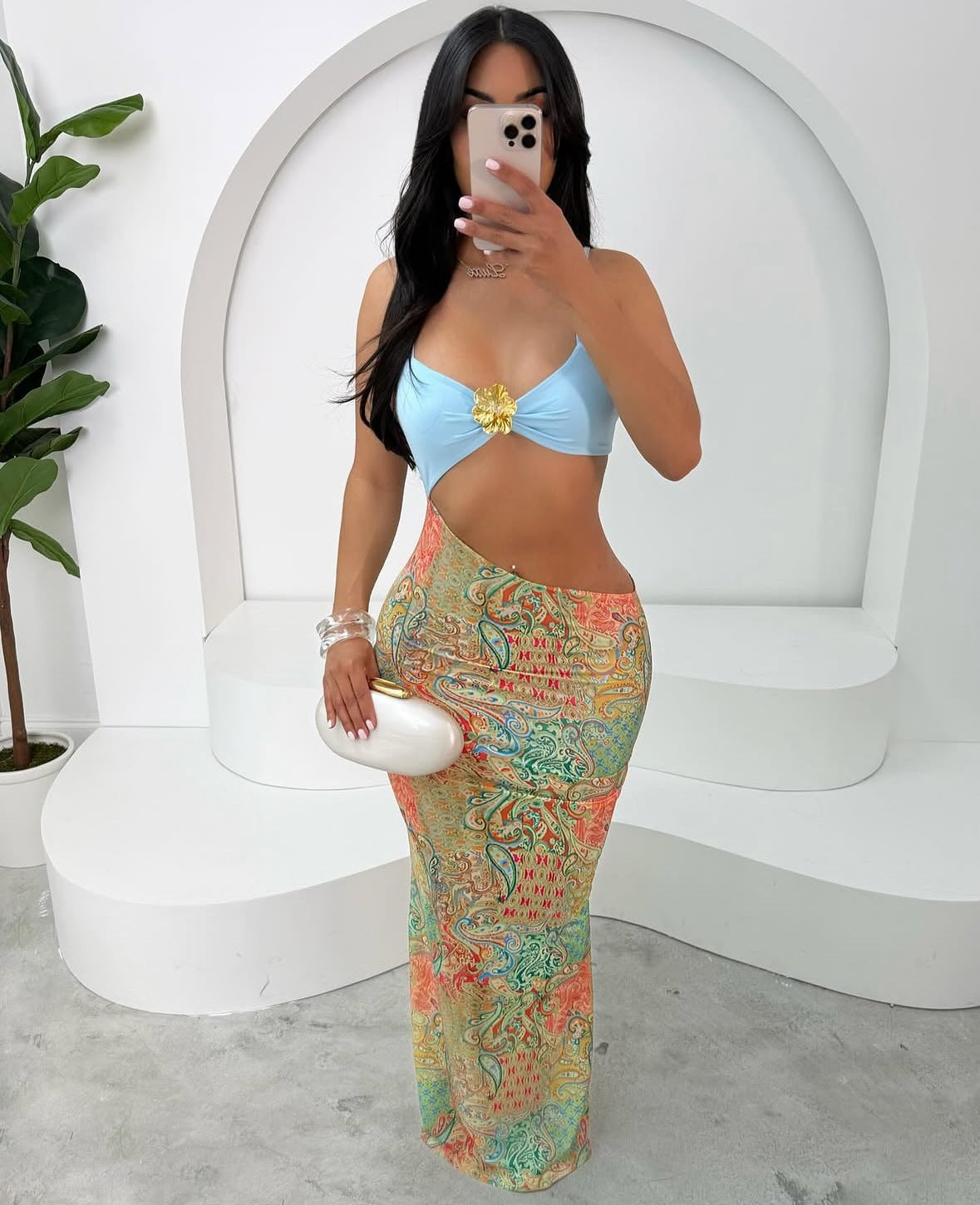 Women's Sexy Strapless Backless Halter Fitted Slant Hip Long Dress