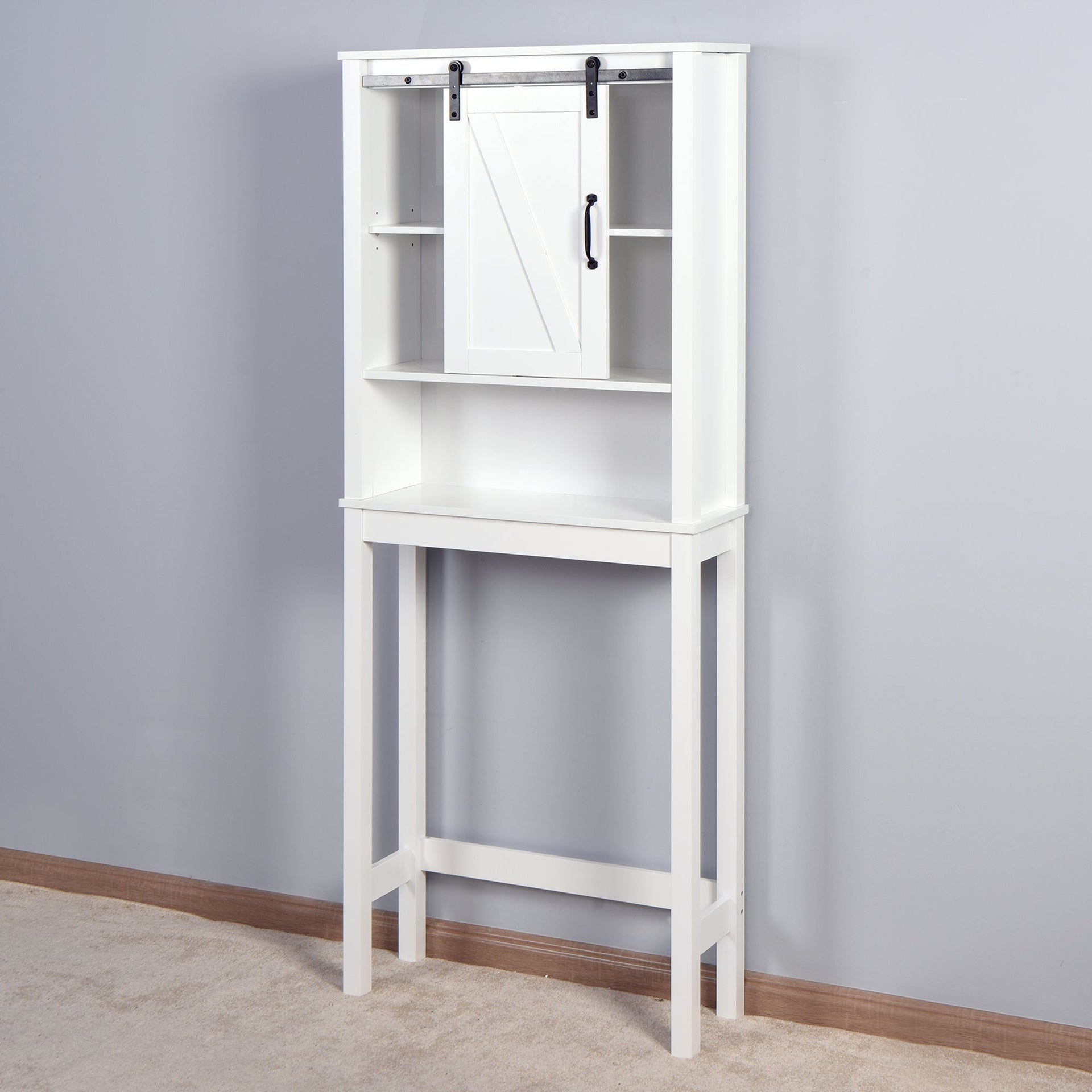 Over-the-Toilet Storage Cabinet, Space-Saving Bathroom Cabinet, with Adjustable Shelves and A Barn Door 27.16 x 9.06 x 67 inch V.I.P Digital Presence