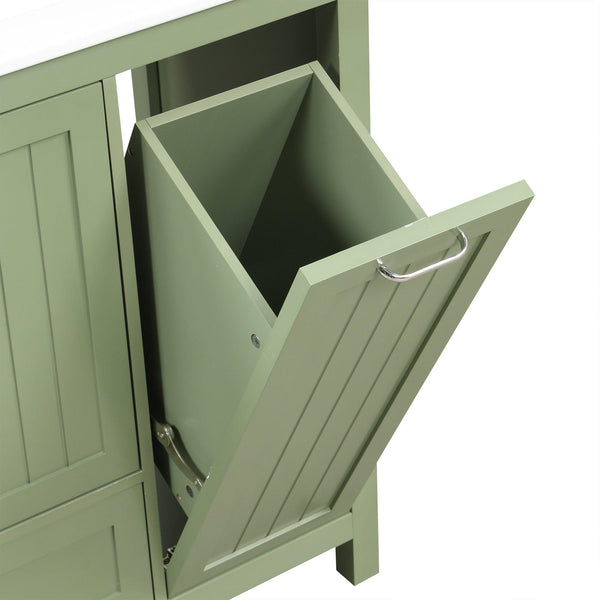 36 inch bathroom vanity with sink, one double door cabinet one large drawer and one flip drawer solid wood and MDF board, green