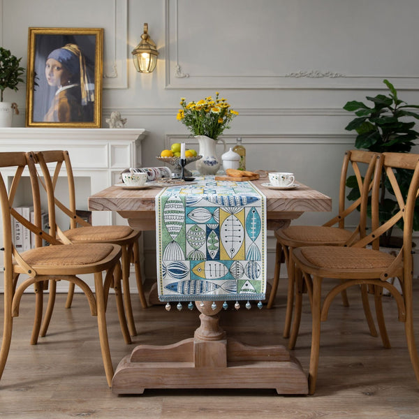 Jacquard table flag small fish green contrasting color dining table fabric holiday coffee table bed flag TV cabinet