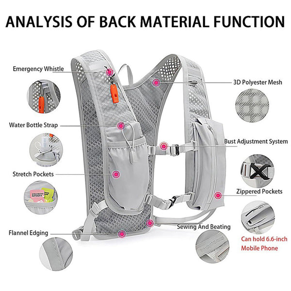 Hydration vests for sports, ultralight backpacks, bike water bags.
