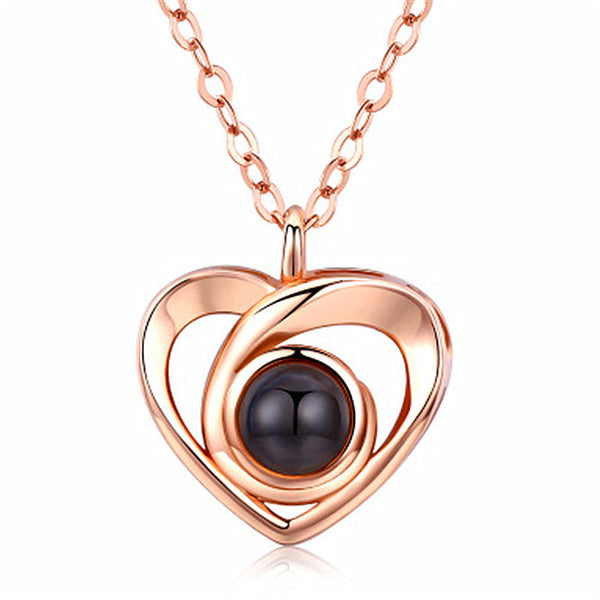 Silver Love Heart shaped Projection Pendant Necklace in 100 Languages, I Love You Projection Pendant Clavicle Chain