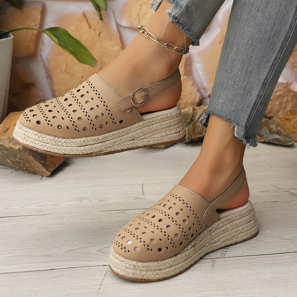 Baotou sandals women's thick soled sloping heel retro hemp rope hollowed out women's sandals