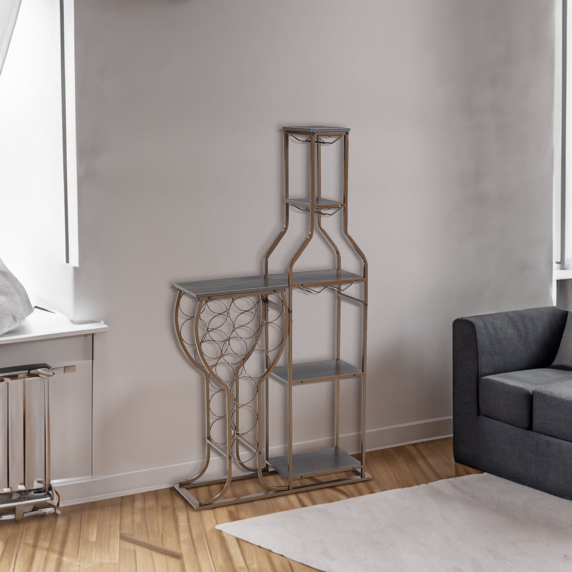 Grey 11 bottle wine grill, 5-layer independent wine rack, with hanging glass rack and storage rack for home wine storage