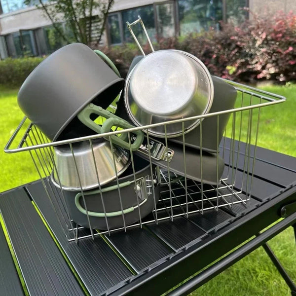 IGT Stainless Steel Folding Basket: Drain & Wash, Ideal Camping Table Accessory.