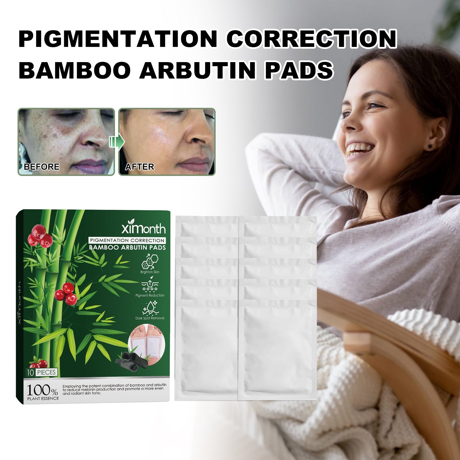 Pigmentation Correction Bamboo Arbutin Pads, Relieve Body Stress Improve Sleep Clean Skin Beauty Foot Patch