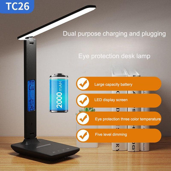 Folding alarm clock, time display, learning, reading, business, office, adjustable light, eye protection desk lamp