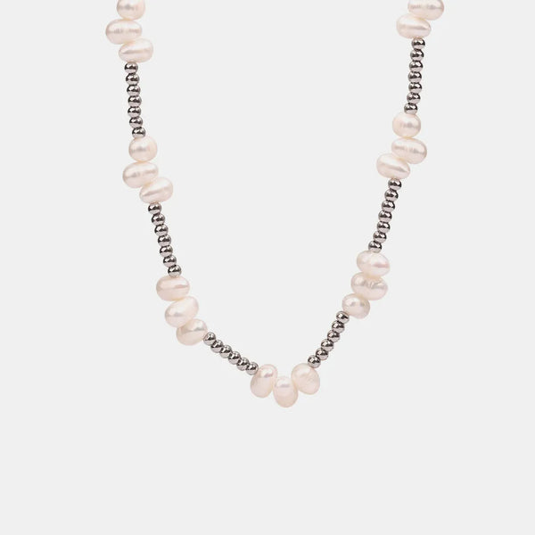 Freshwater Pearl Titanium Steel Bead Necklace