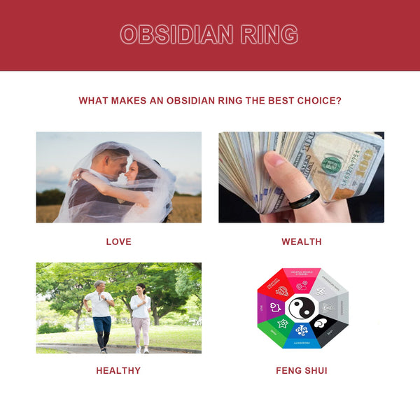 HOEXE Obsidian Ring, Stainless Steel Ring For Men And Women Smooth Fashion Simple Boutique Hand Accessories