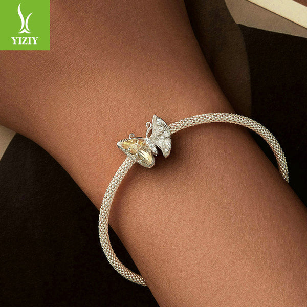 Yinziyun Original Ginkgo Butterfly DIY Bracelet Beads Forest Romantic Golden Butterfly s925 Pure Silver Beads
