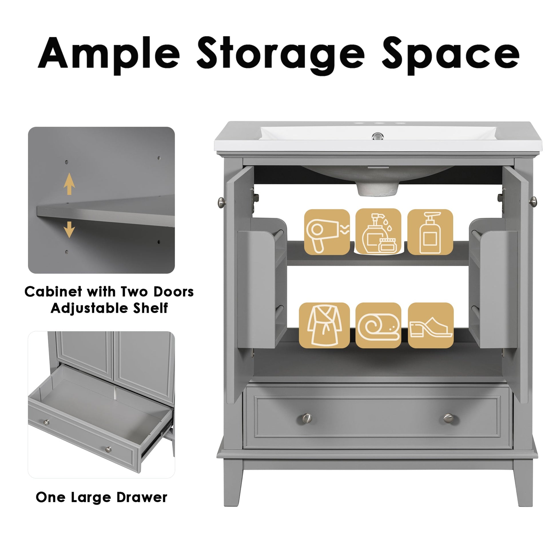 30 inch bathroom vanity no sink  base only gray