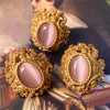 Vintage Metal Stud Earrings Natural Stone Opal Brass for Women Gold Color Jewelry New Elegant Travel Gift