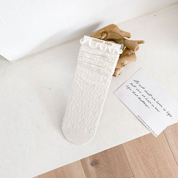 1 pair of socks for women summer thin black middle tube socks Japanese lace ballet style socks mesh breathable pile socks - Gifts for You 'n Me
