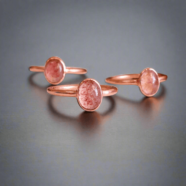 Copper Strawberry Quartz Heart Stone Ring Joyful | By Blackbird & Sage