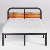 California King Heavy Duty Black Metal Bed Frame with Wood Panel Headboard