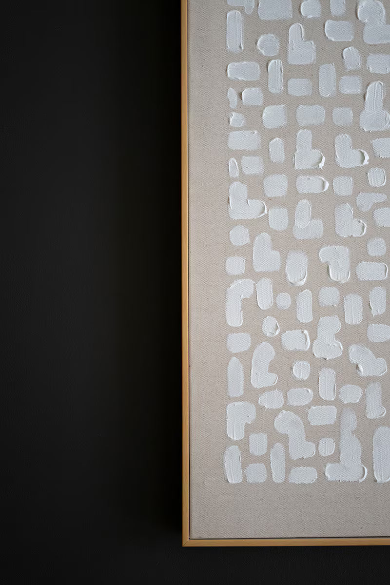 FRAMED ACRYLIC KHAKI AND WHITE ABSTRACT PAINTING