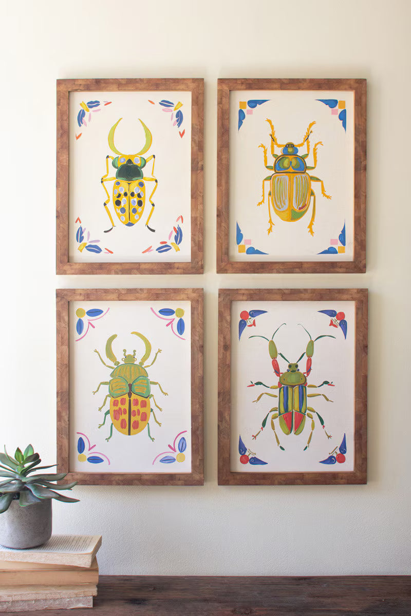 SET OF FOUR FRAMED BEETLES PAINTINGS