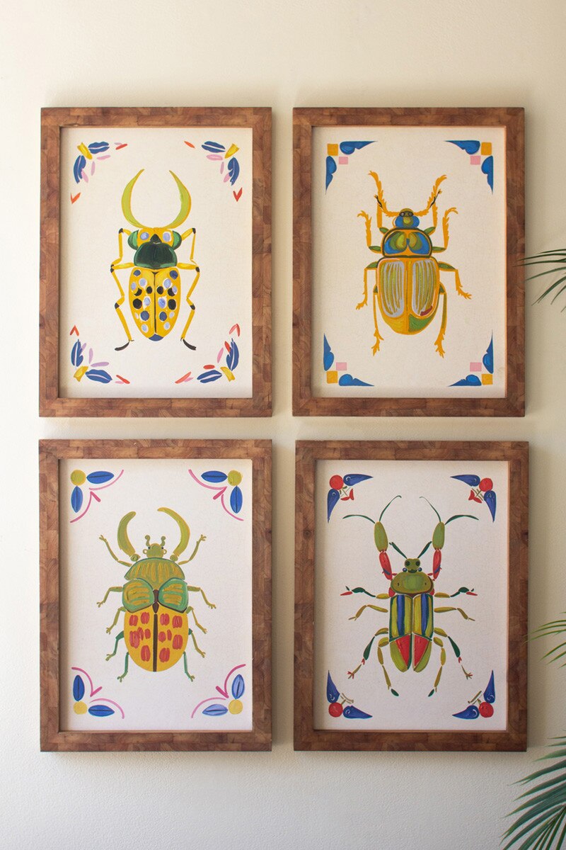 SET OF FOUR FRAMED BEETLES PAINTINGS