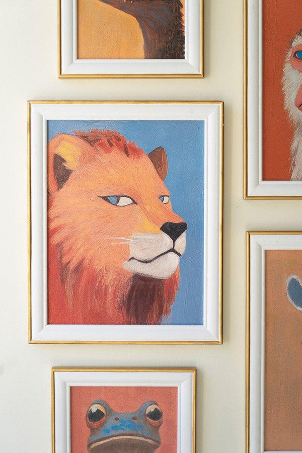 SET OF FIVE FRAMED ANIMALS PAINTINGS