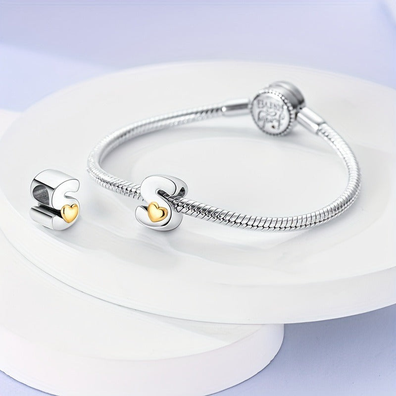 Copper Plated Silver English Letter Pendant Bead Bracelet Necklace Diy