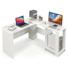 Large Modern L-shaped Computer Desk with 2 Cable Holes and 2 Storage Shelves-White - White