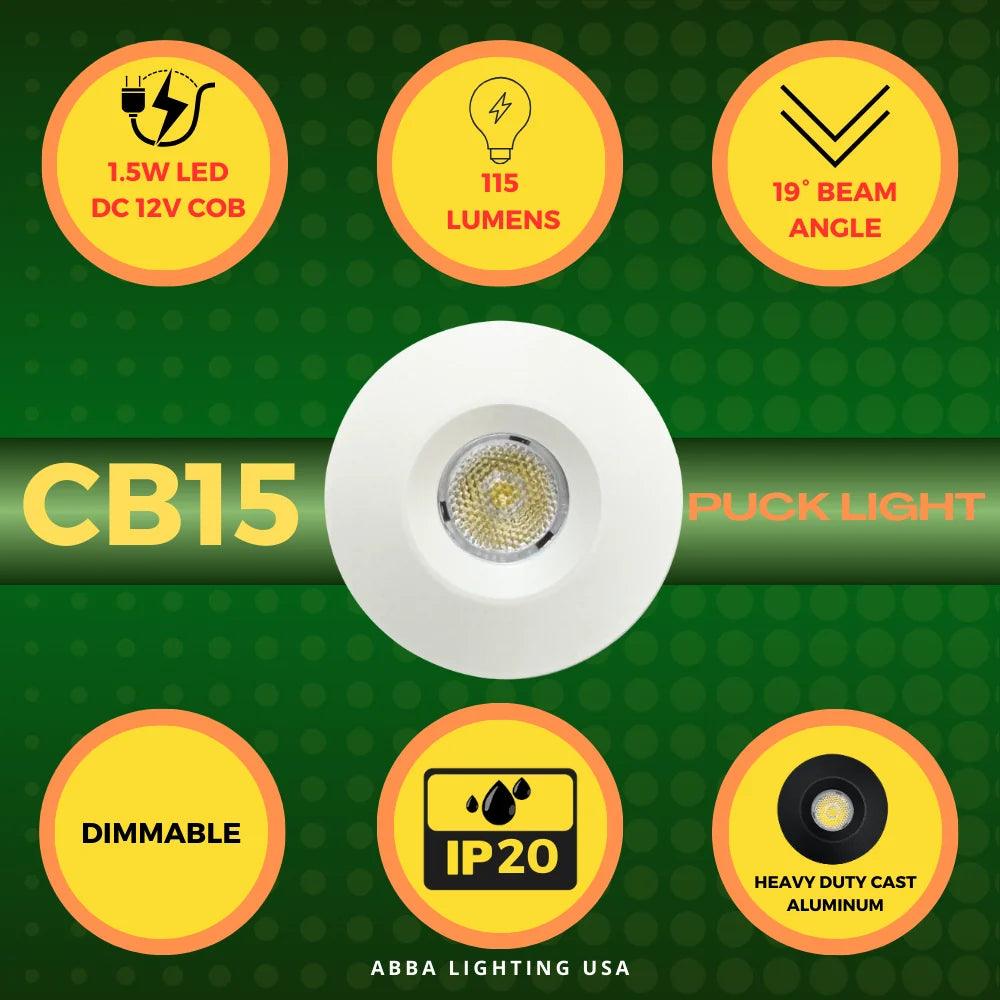 CB15 1.5W DC12V Low Voltage Round Recessed Cast Aluminum Cabinet Puck Light Energy Saving Dimmable LED Downlighting