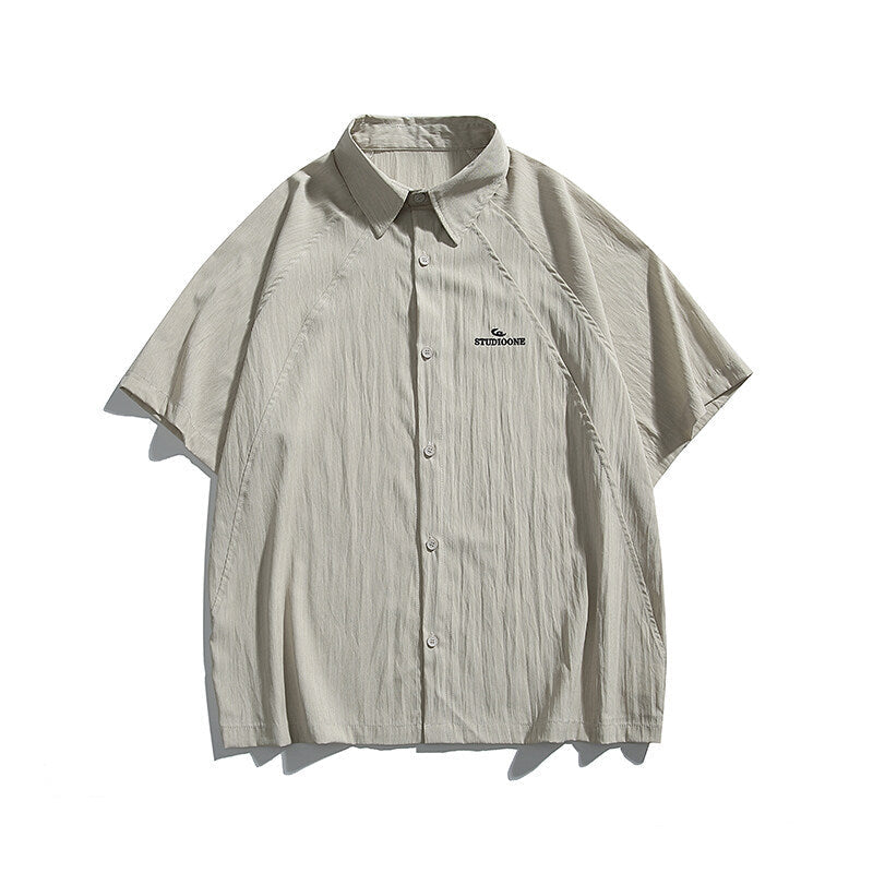 Pocket embroidery workwear short sleeved shirt men's and women's loose half sleeved shirt