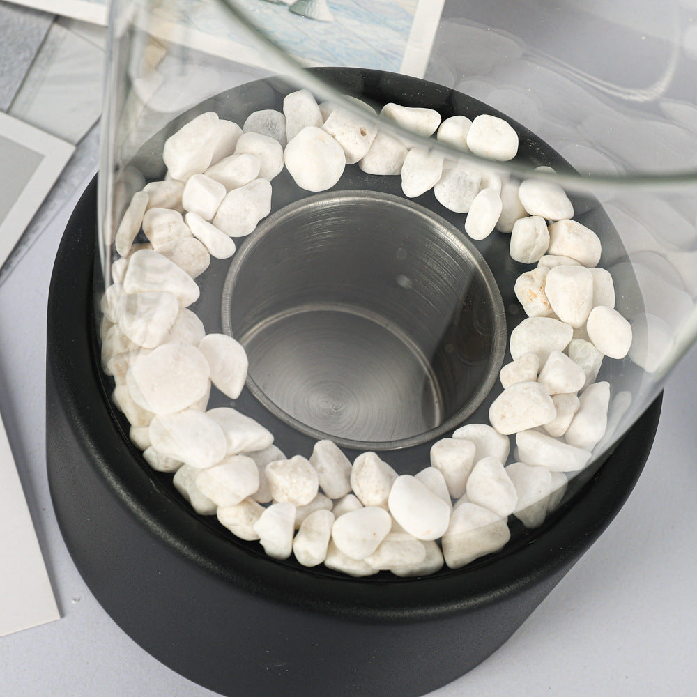 Desktop alcohol fireplace light indoor stainless steel small portable heating stove circular glass bar atmosphere light